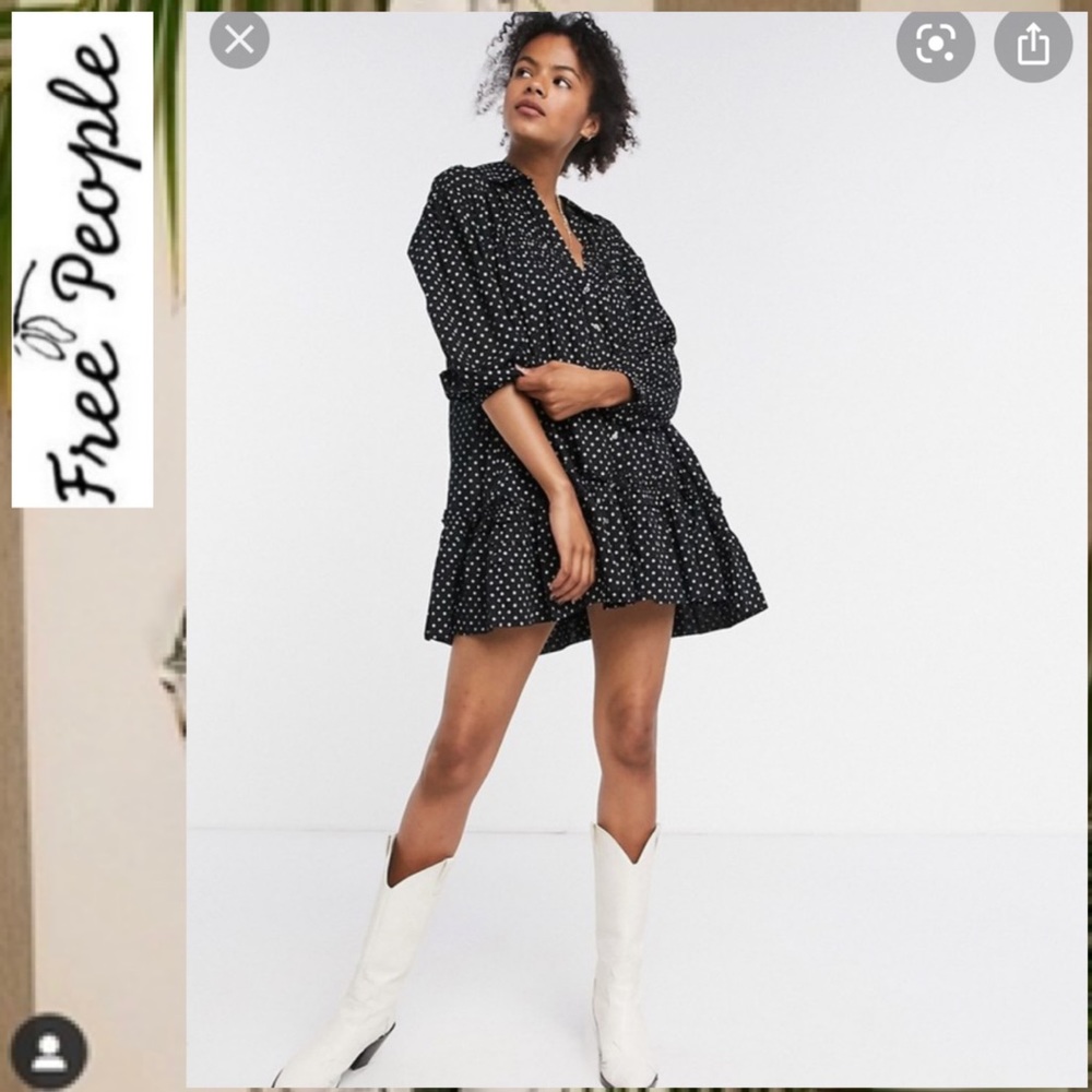 Free People Black Polka Dot Tiered Mini Dress